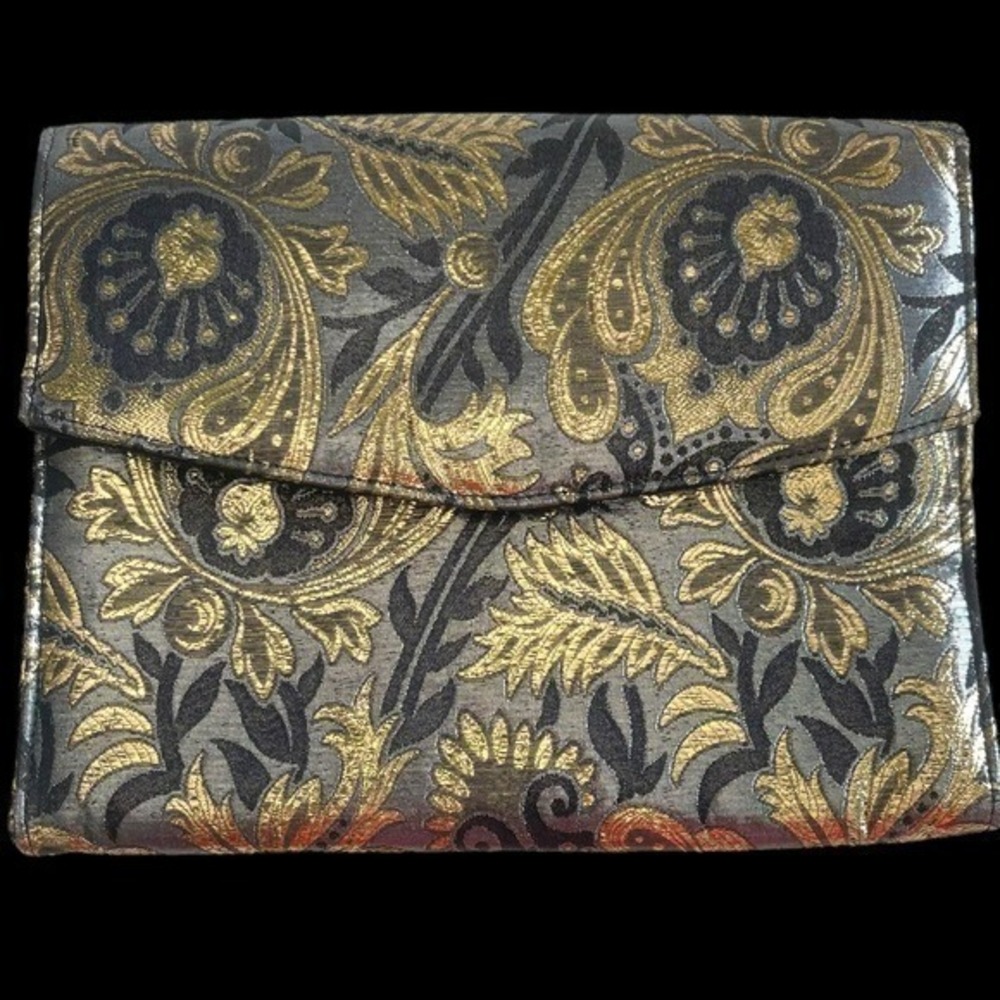 Vintage 1980s Metallic Paisley Brocade Envelope Clutch Purse Leon of California